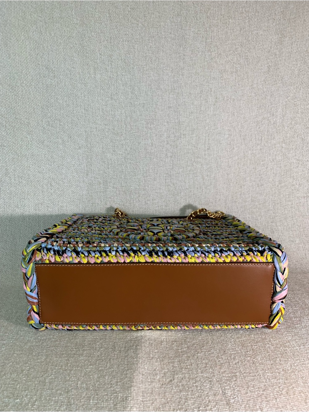 Tory Burch Ella Raffia Melange Multicolor Small Chain Tote - Picture 7 of 16